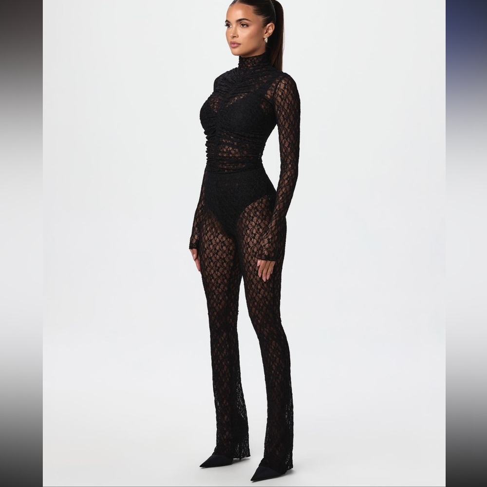 Naked Wardrobe🖤 Black Stretch Lace straight leg pants | small | NWT - Picture 3 of 15